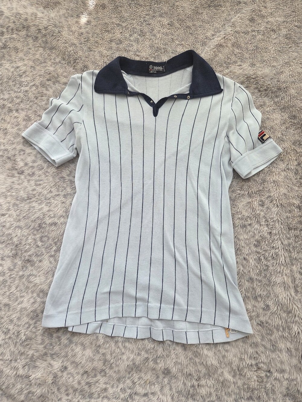 Vintage 80s Fila Bjorn Borg "White Line" Pinstripe Polo Shirt - Made in Italy -